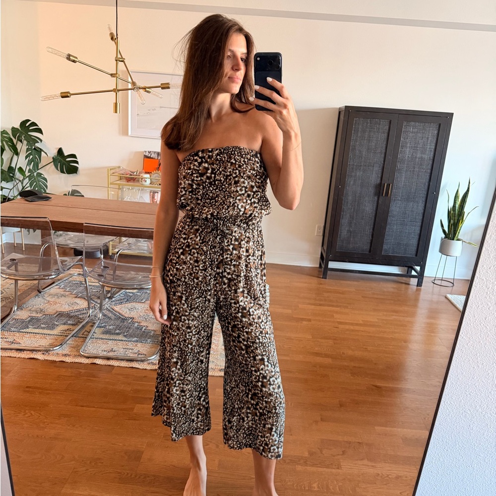 Blue Life Strapless Leopard-Print Wide-Leg Jumpsuit - Brown/Black